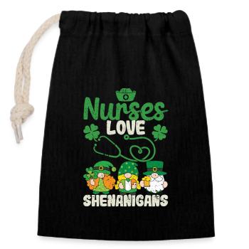 Funny Dwarves Nurse St. Patrick's Day - Closable cotton gift bag (14x20cm) - black - Front