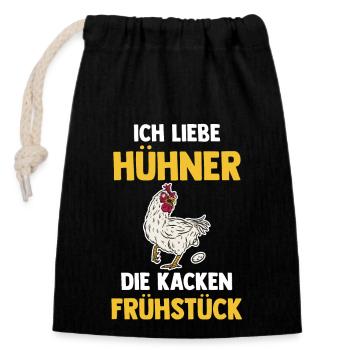 Ich Liebe Hühner Die Kacken Frühstück - Verschließbarer Geschenkbeutel aus Baumwolle (14x20cm) - Schwarz - Vorne