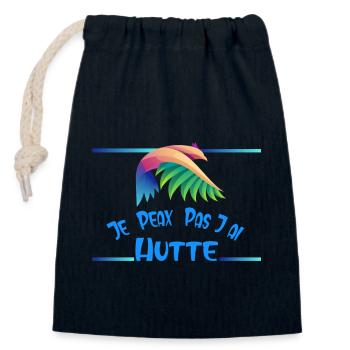 Je peux pas j'ai hutte - idée cadeau humoristique - Sac cadeau en coton avec cordon (14 x 20 cm) - bleu marine - Devant