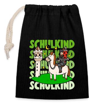 Einschulung Junge Rakete Schultüte Schulanfänger - Verschließbarer Geschenkbeutel aus Baumwolle (14x20cm) - Schwarz - Vorne