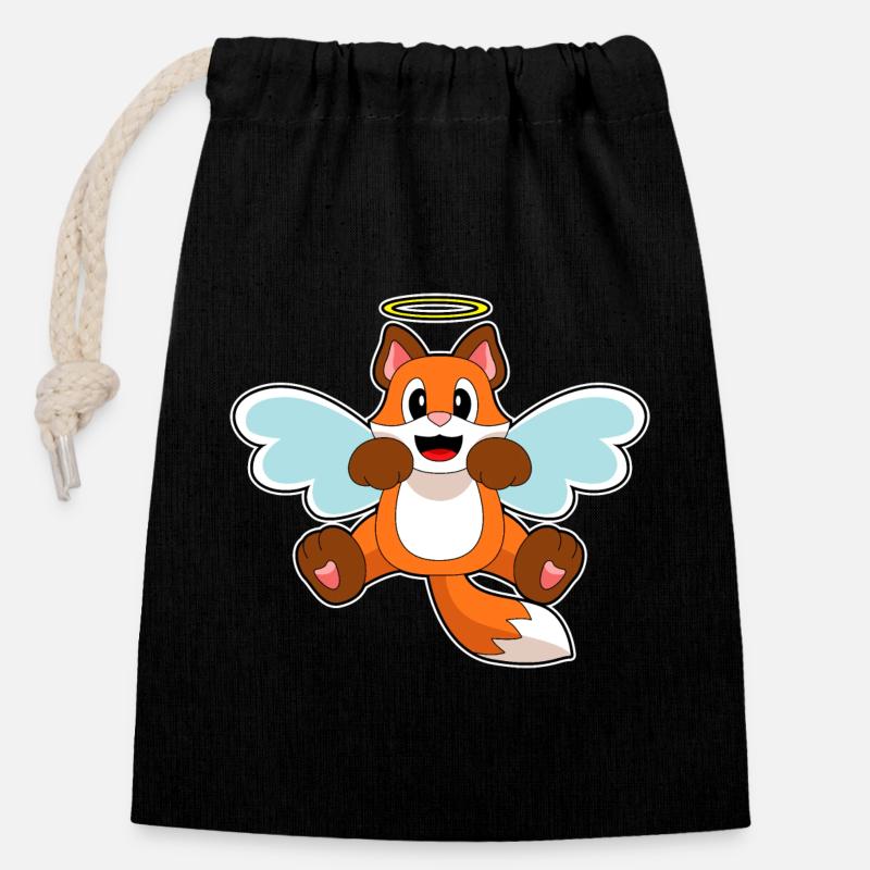 Fox Angel - Sac cadeau en coton avec cordon (14 x 20 cm) - noir