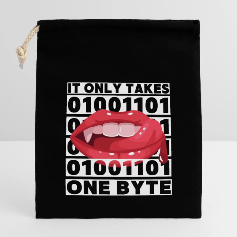 Bit bytes Binary Computer Nerd, Vampire, Dire, Jeu de mots Sac cadeau en coton avec cordon (14 x 20 cm)