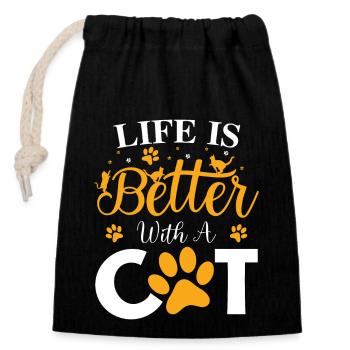Life Is Better With A Cat - Closable cotton gift bag (14x20cm) - black - Front