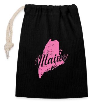 Maine Carte Contour USA Amérique - Sac cadeau en coton avec cordon (14 x 20 cm) - noir - Devant