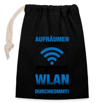 Aufräumen Muss Man Erst Wenn Das Wlan - Verschließbarer Geschenkbeutel aus Baumwolle (14x20cm) - Schwarz - Vorne