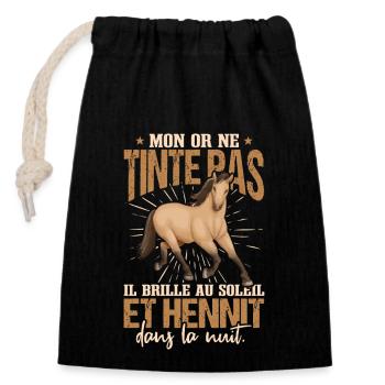 Équitation Cheval - Sac cadeau en coton avec cordon (14 x 20 cm) - noir - Devant