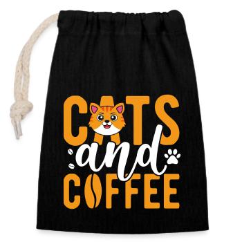 Chats et café - Sac cadeau en coton avec cordon (14 x 20 cm) - noir - Devant