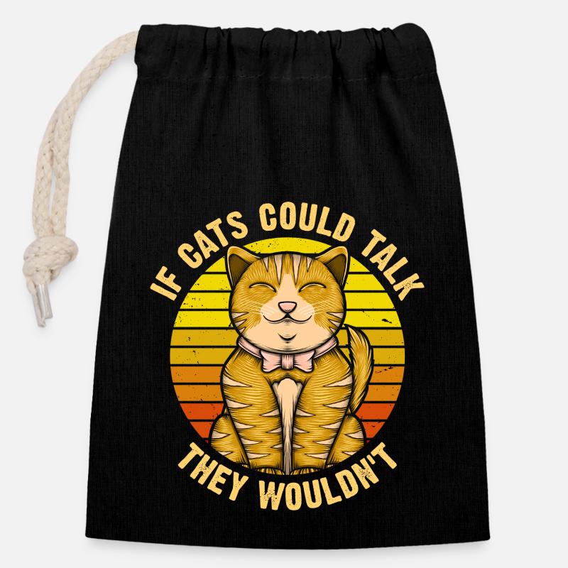 If cats could talk, they wouldn't - Closable cotton gift bag (14x20cm) - black