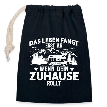 Das Leben Fängt Erst An Wenn Dein Zuhause Rollt - Verschließbarer Geschenkbeutel aus Baumwolle (14x20cm) - Navy - Vorne