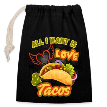 Tout ce que je veux, amour et tacos, tacos Mexique - Sac cadeau en coton avec cordon (14 x 20 cm) - noir - Devant