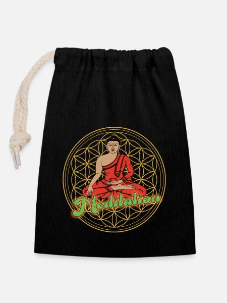 Design Buddha Meditation - Verschließbarer Geschenkbeutel aus Baumwolle (14x20cm) - Schwarz