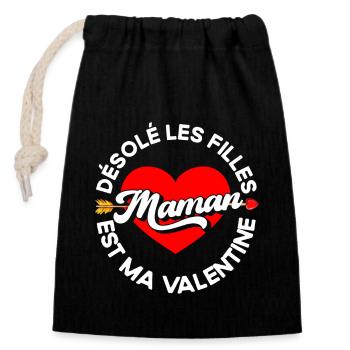 Maman Est Ma Valentine Saint Valentin Mère et Fils - Sac cadeau en coton avec cordon (14 x 20 cm) - noir - Devant