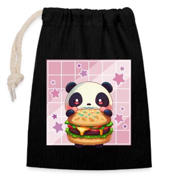 Cute Kawaii Panda, The Burger Anime Manga Otaku - Closable cotton gift bag (14x20cm) - black - Front