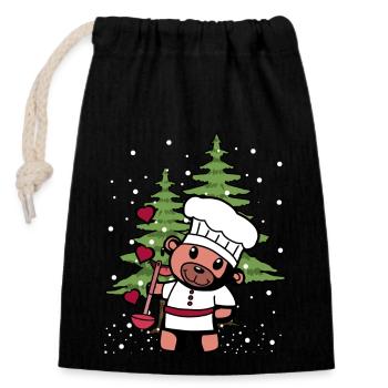 Hobbykoch Weihnachten Christmas Koch Teddy - Verschließbarer Geschenkbeutel aus Baumwolle (14x20cm) - Schwarz - Vorne