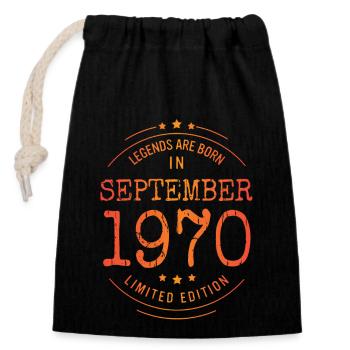 Geburtstag September 1970 Limited Edition Vintage - Verschließbarer Geschenkbeutel aus Baumwolle (14x20cm) - Schwarz - Vorne