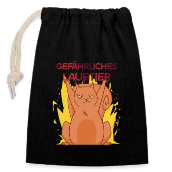 Gefährliches Laubtier Eichhörnchen - Verschließbarer Geschenkbeutel aus Baumwolle (14x20cm) - Schwarz - Vorne