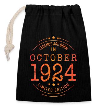 Anniversaire Octobre 1924 Edition Limitée Millésime - Sac cadeau en coton avec cordon (14 x 20 cm) - noir - Devant