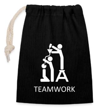 Teamwork Party - Verschließbarer Geschenkbeutel aus Baumwolle (14x20cm) - Schwarz - Vorne