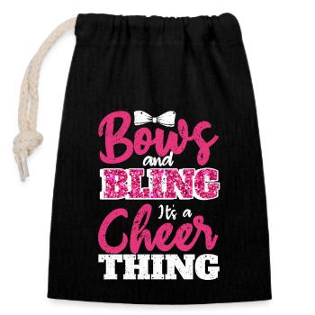 Bögen & Bling It's A Cheer Thing | Cheerleading - Verschließbarer Geschenkbeutel aus Baumwolle (14x20cm) - Schwarz - Vorne