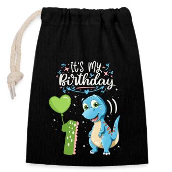 1st birthday dinosaur, dinosaur child, 1 year old - Closable cotton gift bag (14x20cm) - black - Front