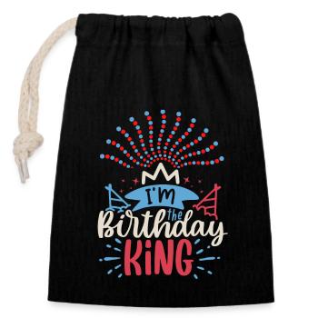Geburtstag, buntes-Feuerwerk, Spruch Birthday-King - Verschließbarer Geschenkbeutel aus Baumwolle (14x20cm) - Schwarz - Vorne