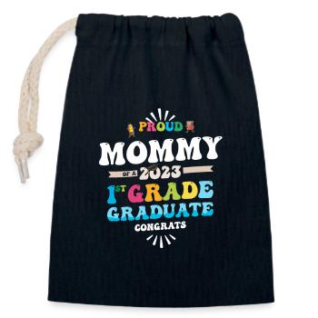 Fière maman d’une classe de 1ère année de 2023 - Sac cadeau en coton avec cordon (14 x 20 cm) - bleu marine - Devant