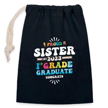 Fière sœur d’une classe de 1ère année de 2023 - Sac cadeau en coton avec cordon (14 x 20 cm) - bleu marine - Devant