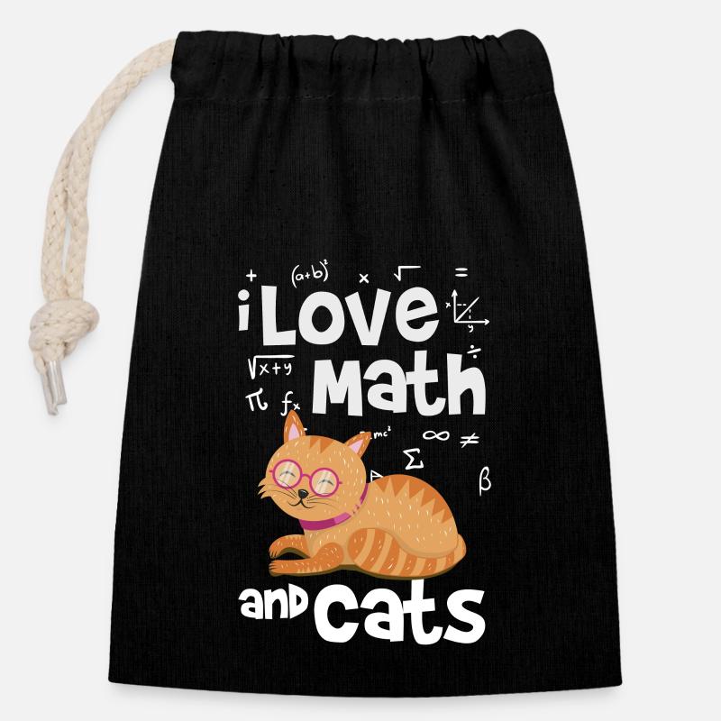 Mathe und Katzen - Verschließbarer Geschenkbeutel aus Baumwolle (14x20cm) - Schwarz