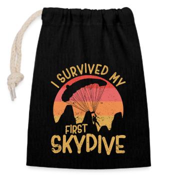 Drôle de parachutisme j’ai mon premier - Sac cadeau en coton avec cordon (14 x 20 cm) - noir - Devant