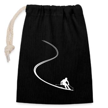 Skieur - Poudreuse - Sport - Ski - Piste - Sac cadeau en coton avec cordon (14 x 20 cm) - noir - Devant