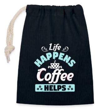 DAS LEBEN PASSIERT KAFFEE HILFT - Verschließbarer Geschenkbeutel aus Baumwolle (14x20cm) - Navy - Vorne