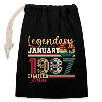 36e anniversaire né en 1987 janvier cadeau homme - Sac cadeau en coton avec cordon (14 x 20 cm) - noir - Devant