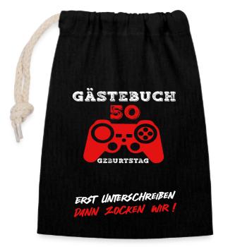 Gaming 50 Geburtstag Controller Gamer Spruch - Verschließbarer Geschenkbeutel aus Baumwolle (14x20cm) - Schwarz - Vorne