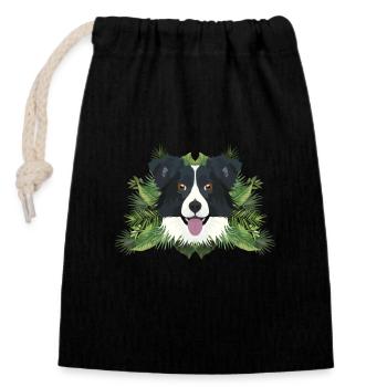 Tropical Border Collie - Verschließbarer Geschenkbeutel aus Baumwolle (14x20cm) - Schwarz - Vorne