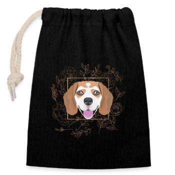 Goldener Hund Beagle - Verschließbarer Geschenkbeutel aus Baumwolle (14x20cm) - Schwarz - Vorne