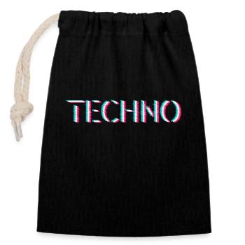 Techno Rave Festival Electro Music Raver - Sac cadeau en coton avec cordon (14 x 20 cm) - noir - Devant