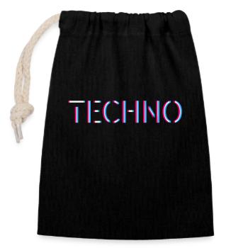 Techno Rave Festival Electro Music Raver - Sac cadeau en coton avec cordon (14 x 20 cm) - noir - Devant