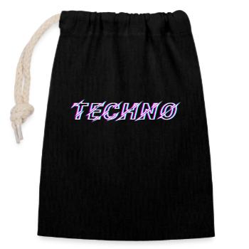 Techno Rave Festival Electro Music Raver - Sac cadeau en coton avec cordon (14 x 20 cm) - noir - Devant
