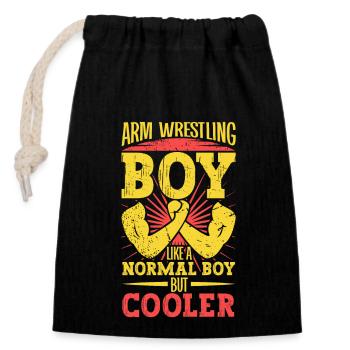 I did my first pin - Arm wrestling - Closable cotton gift bag (14x20cm) - black - Front