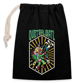 Dieu aztèque du vent - Quetzalcoatl - Sac cadeau en coton avec cordon (14 x 20 cm) - noir - Devant