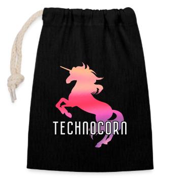 Technocorn Techno Rave Festival Electro Raver - Sac cadeau en coton avec cordon (14 x 20 cm) - noir - Devant