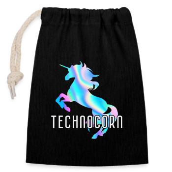 Technocorn Techno Rave Festival Electro Raver - Sac cadeau en coton avec cordon (14 x 20 cm) - noir - Devant
