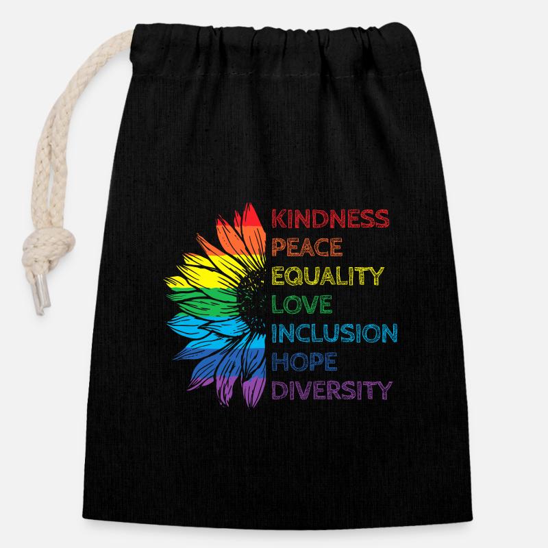 Peace Love Diversity Inclusion Equality Humanity - Verschließbarer Geschenkbeutel aus Baumwolle (14x20cm) - Schwarz