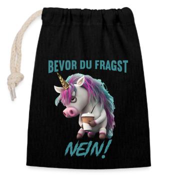 Bevor du fragst Nein - Verschließbarer Geschenkbeutel aus Baumwolle (14x20cm) - Schwarz - Vorne