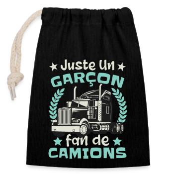 Fan de Camions - Sac cadeau en coton avec cordon (14 x 20 cm) - noir - Devant