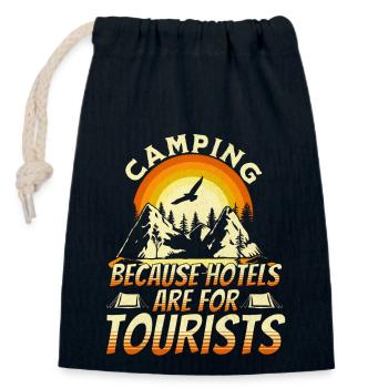 Camping because hotels are for tourists - Closable cotton gift bag (14x20cm) - navy - Front