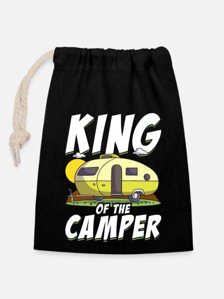 King Of The Camper Funny Camping - Closable cotton gift bag (14x20cm) - black