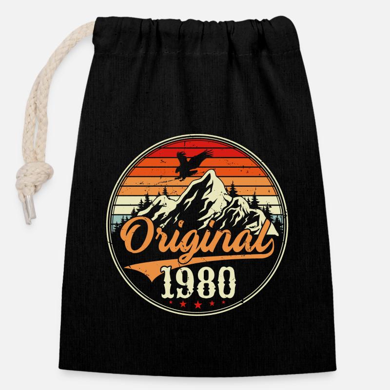 Orginal 1980 - Sac cadeau en coton avec cordon (14 x 20 cm) - noir