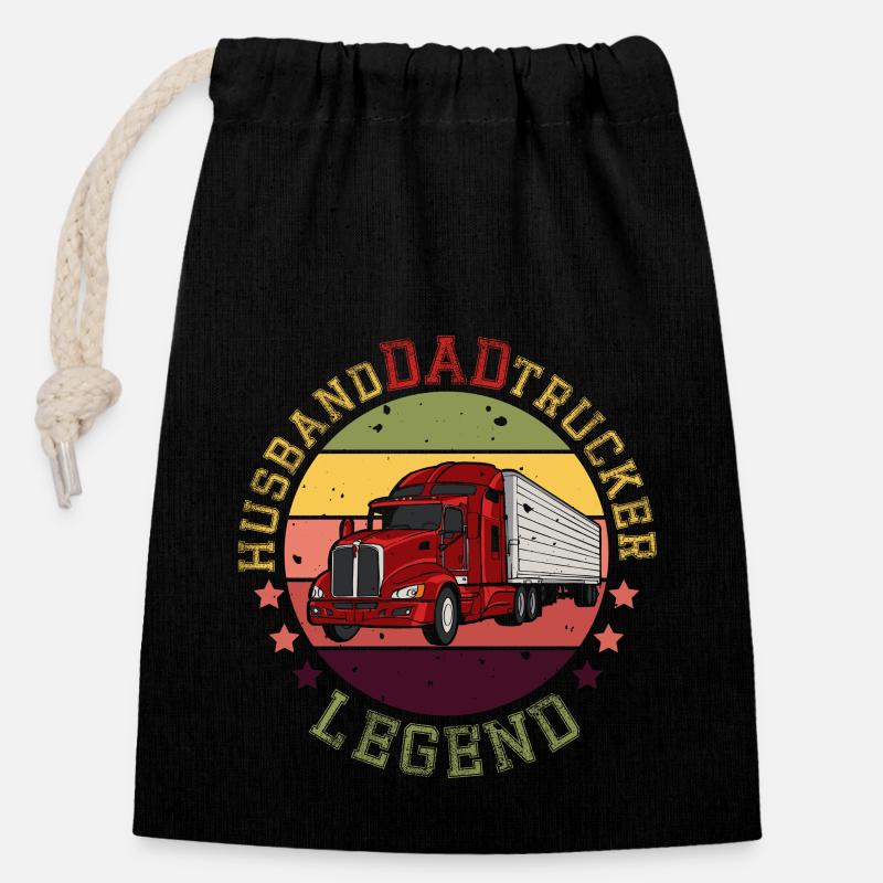 HUSBAND DAD TRUCKER LEGEND - Closable cotton gift bag (14x20cm) - black