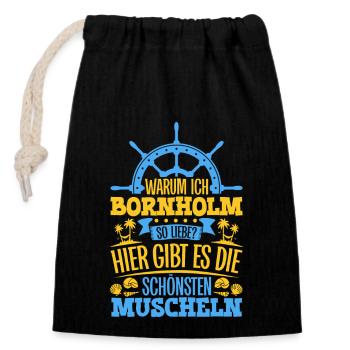 Schöne Muscheln - Warum ich Bornholm so liebe - Verschließbarer Geschenkbeutel aus Baumwolle (14x20cm) - Schwarz - Vorne